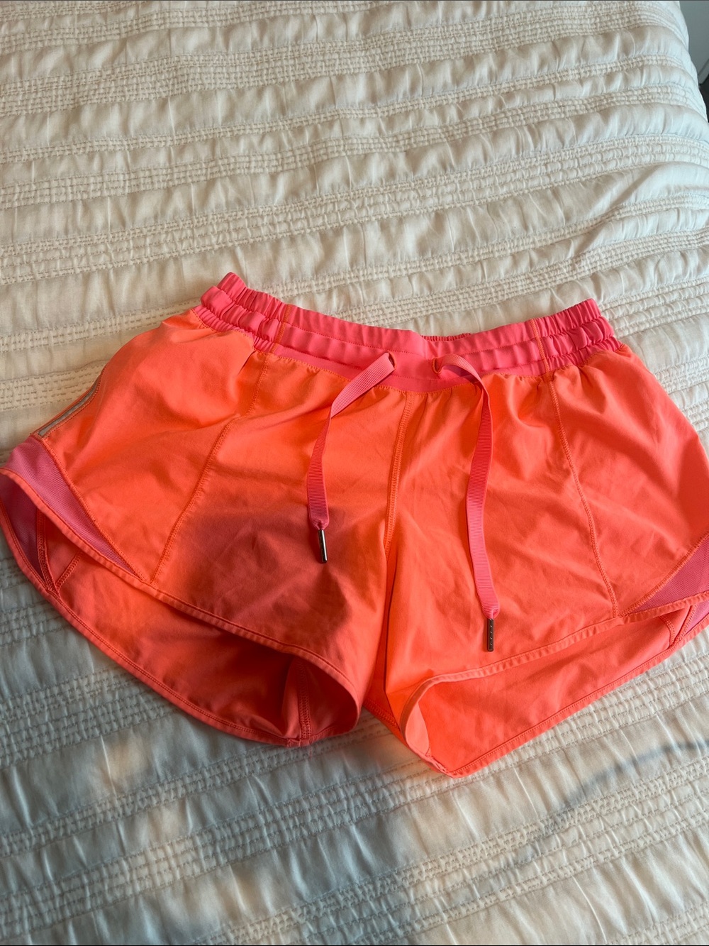 Lululemon Women's Neon Coral Running Shorts with Drawstring
